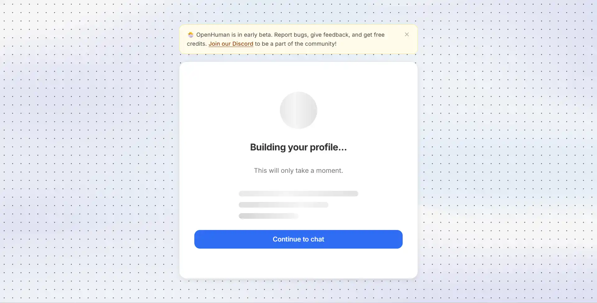 Building your profile onboarding wait screen