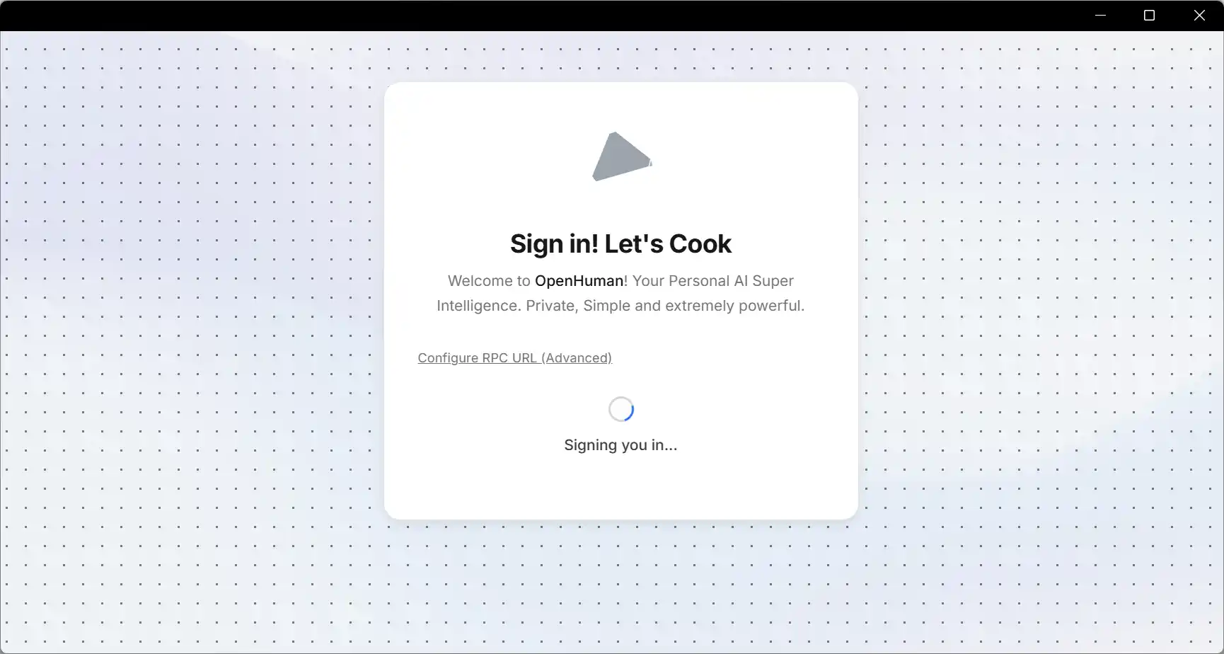 OpenHuman product sign-in screen